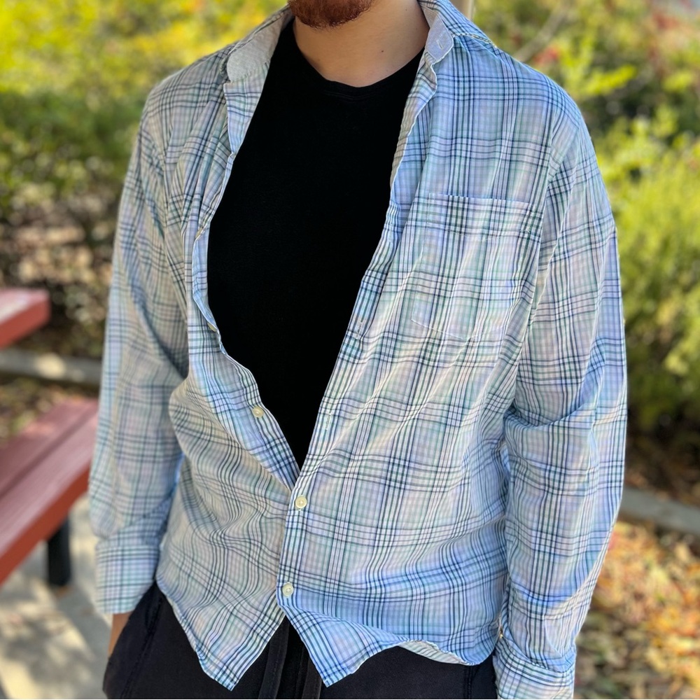 VAN HEUSEN MEN FLEX SLIM FIT LONG SLEEVE BUTTON DOWN SHIRT CHECK PLAID SUIT STUD